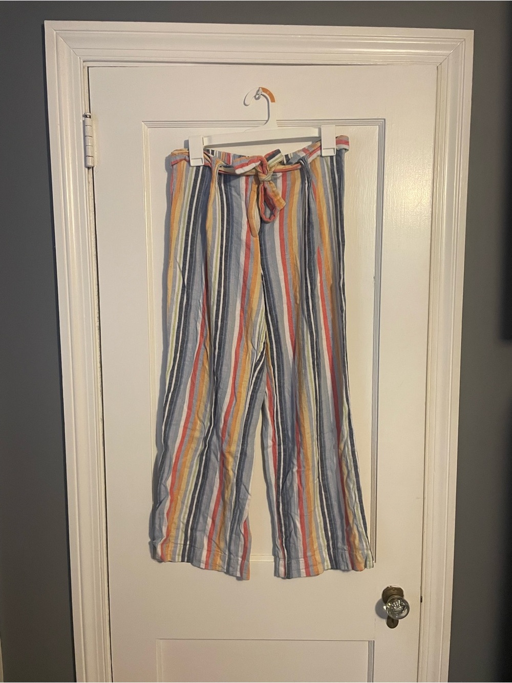 Laundry By Shelli Segal Multicolor Striped Wide-Leg Linen Blend Pants Sz M
